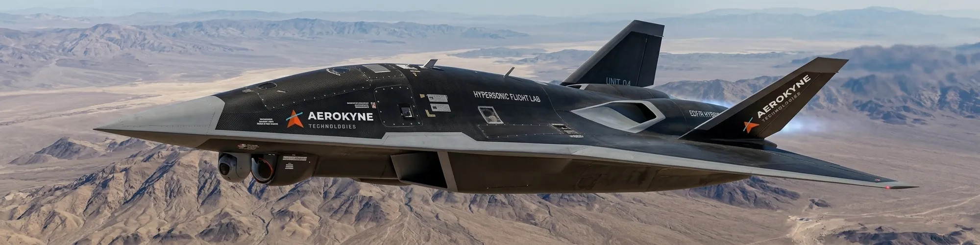 AeroKyne Hypersonic Flight Lab vehicle flying over desert mountains