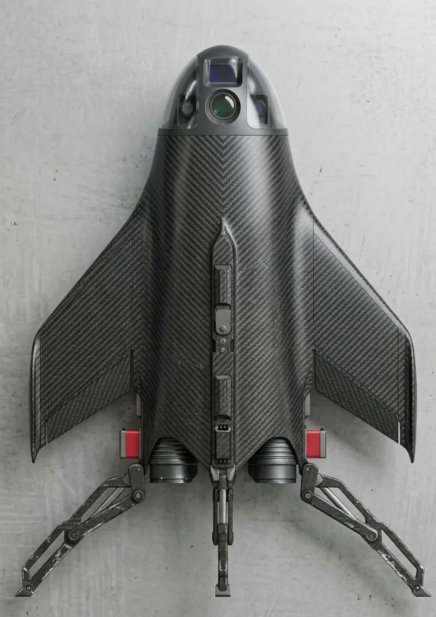 Top view of the carbon-fibre blended-wing VTOL drone